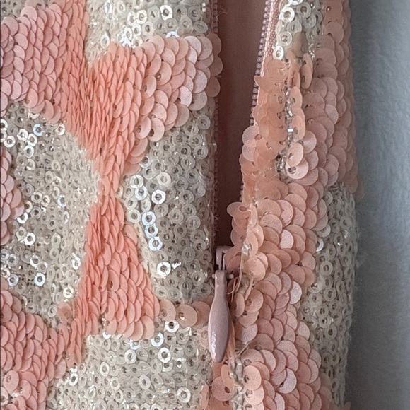 Banana Republic Women's full sequin lined Cream and coral 🪸 print Skirt - Picture 6 of 8